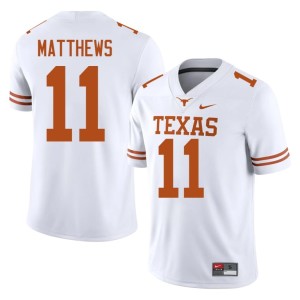 White University Men Samari Matthews UT Austin #11 College Football Jersey 600513-310