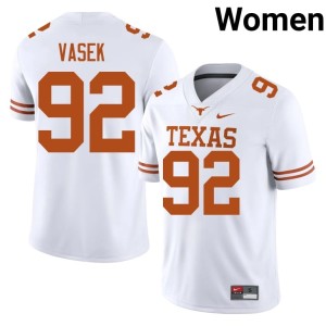 White Colton Vasek Texas Longhorns College Football #92 Official Womens Jersey 746340-481