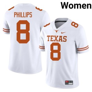 White UT Austin #8 Kade Phillips Women's NCAA College Football Jersey 998537-887