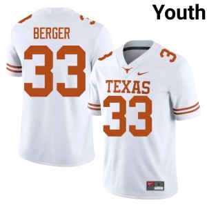 White Longhorns College Football Carson Berger #33 Youth Embroidery Jerseys 954492-337