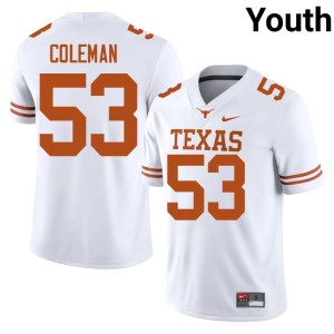 White Youth College Football #53 Isaiah Coleman Longhorns Official Jersey 845947-591