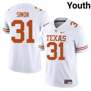 White Youth James Simon Game Texas Longhorns #31 College Football Jersey 509599-370