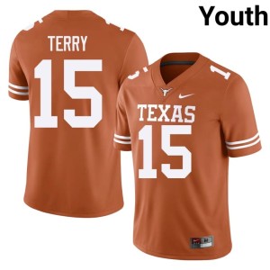 Orange #15 College Football University Justus Terry Youth Texas Jersey 390233-289