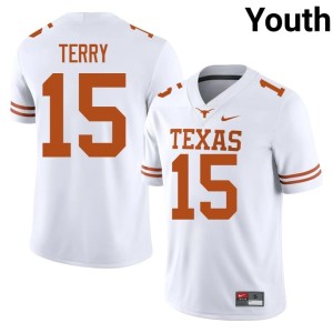 White The Horns Official #15 Justus Terry College Football Youth Jersey 354121-276