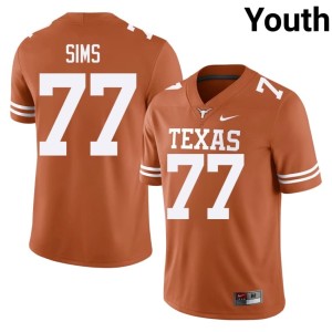 Orange Stitched #77 College Football University of Texas Kenneth Sims Youth Jerseys 327034-581